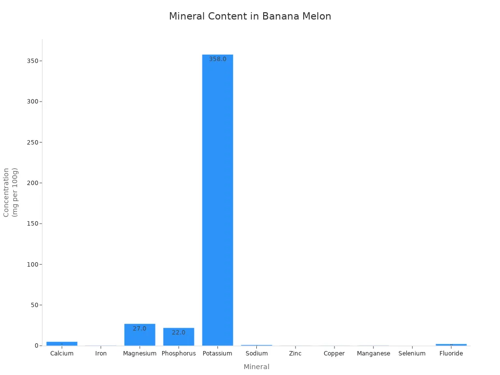 Bar chart showing concentrations of minerals in banana melon per 100g