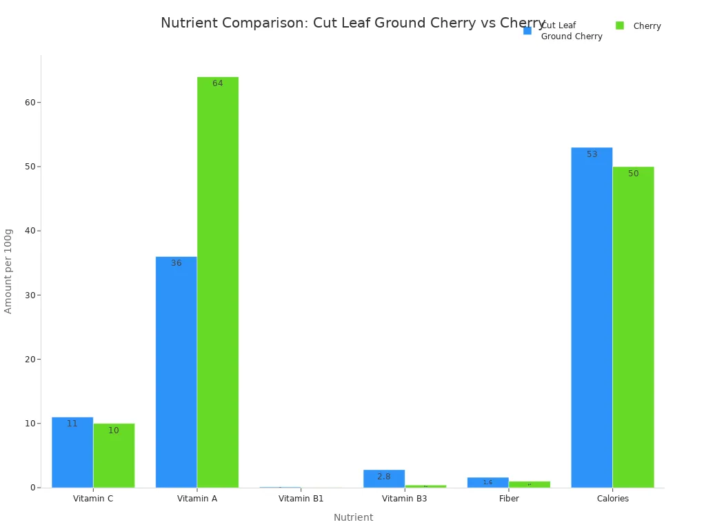Bar chart comparing nutrient content of cut leaf ground cherry and cherry